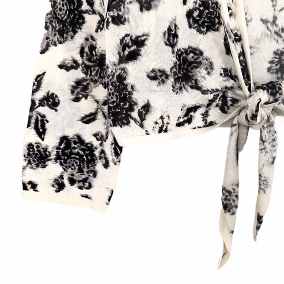 WHBM 100% Silk Top Cardigan Tie Front Floral Sz M - Picture 3 of 5